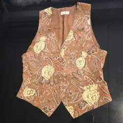 中古L'EGGARE薄手 花柄ペイズリー ベスト