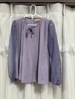 フィント 紫 ラベンダー シースルー トップス プリーツ 長袖