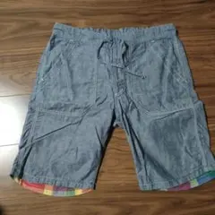 スペルバウンド リバーシブルハーフパンツ デニム調とチェック柄のハーフパンツ