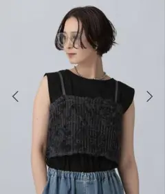 【新品未使用品】LEPSIM ニュアンス柄レーシーキャミ チャコール