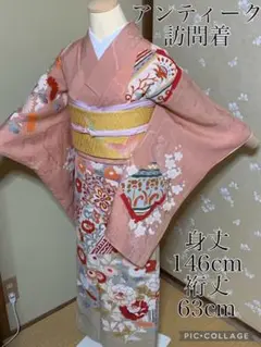 アンティーク 訪問着 正絹 着物 大正浪漫 花唐草 身丈146