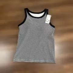 UNIQLO ブラック/ホワイトストライプ ブラトップリブタンクトップ M