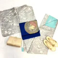 〔5441〕着物 紬 正絹 袷 グレー 単品販売♪
