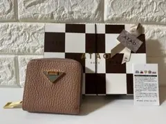 美品【IANNE カノン】二つ折り財布 ピンク＆グレー　レザー　ギフトボックス付