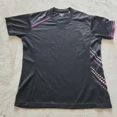 asics Tシャツ 黒 アシメ柄細見え サイズLL