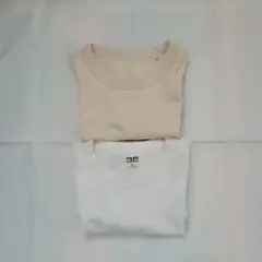 ユニクロ M ベージュ・ホワイト Tシャツ 2枚セット