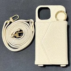 iPhone13mini スマホケース ショルダーストラップ付き アイボリー