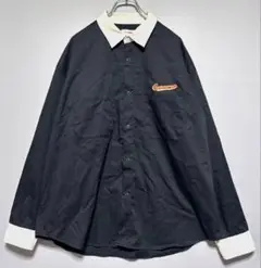 希少価値！コンバース　 黒 長袖シャツ コントラスト襟　美品　ロゴ付き　(LL)
