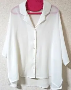ホワイト　開襟シャツ　L
