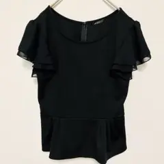 【美品】RULe 袖フリル デザイン◎ 半袖ブラウス M ブラック【952】