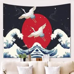 タペストリーF79　鶴　縁起物　日本風　浮世絵　壁掛け　デコレーション　DIY