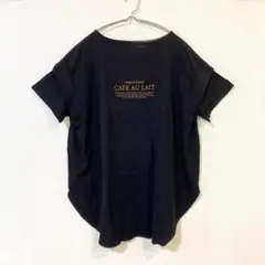 【イーアールジー】Tシャツ フロントロゴ チュニック丈 ボートネック 綿混 M