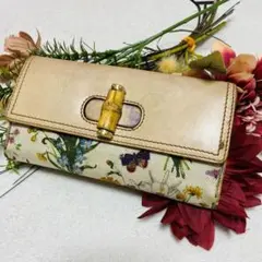GUCCI グッチ 長財布 二つ折り財布 フローラル 花柄 キャンバス バンブー