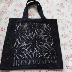近沢レース ミニバック 黒＊未使用 約24×24㎝