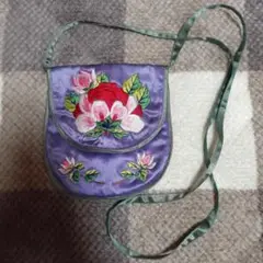 中華風パープルサテンフローラル刺繍バッグ★送料込み★チャイナドレスに