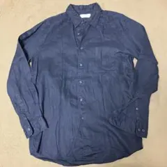 【美品】UNIQLO リネンシャツ　長袖　ネイビー　L