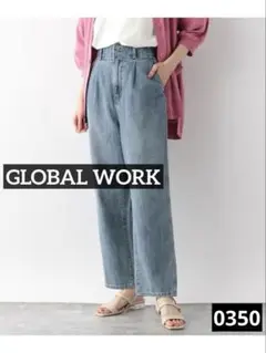 0350 GLOBAL WORK GOODデニムタックワイドパンツ ブルー