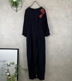 ZARA レディース オールインワン テーパードパンツ L ネイビー 7分袖