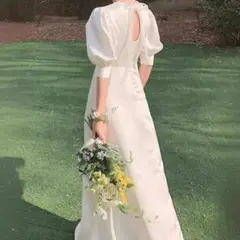 【ウェディングドレス】ウェディング　背中見せ　前撮り 結婚式 韓国　ホワイト