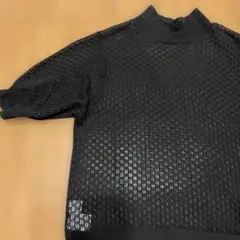 ブラックメッシュ編み半袖Tシャツ　シースルーサマーニット【イーザッカマニア】