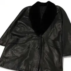 美品 ミンクファー ラムレザーコート レディースフリーサイズ/ブラック
