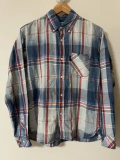 ●DUFFER レディース コットン麻混 インディゴ染め チェックシャツ S●