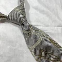 デュポン チェーン 千鳥格子 シルクネクタイ シルバー×ネイビー