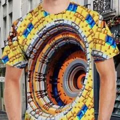 ブロック　ユニークTシャツ　LサイズTシャツ 3Dプリント おもしろTシャツ