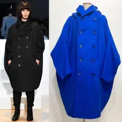 LIMI feu 15AW メルトン フーデッド コクーンコート 青S