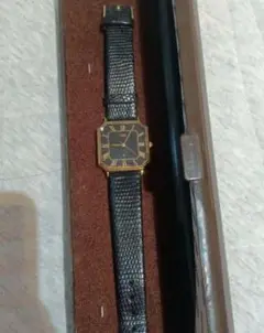 CITIZEN 手巻き時計 黒 レザー 角型　アンティーク