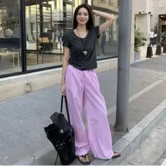 春夏海外ガール♡ゆったりストライプパンツデート普段使いに最適