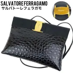 ✨美品 フェラガモ ショルダーバッグ ヴァラ クロコ ブラック 黒 斜め掛け