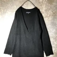 【ヴィンテージ】ラメ入りVネックニット スレンダーライン 黒 古着 AS121
