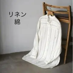 phlannel コットンリネン ロングスリーブ バンドカラーシャツ ストライプ