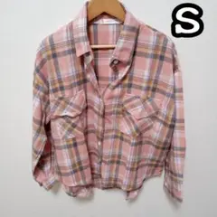 【新品】未使用品　ピンク　チェックシャツ　長袖　Ｓ　ゆったり
