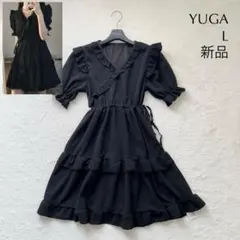 新品✨【 YUGA ユーガ 】 半袖ワンピース フレア ボリュームスリーブ L