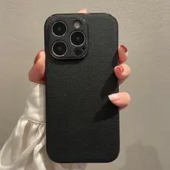 5DブラックiPhone14promaxケースレザーメッキフレームカバーシンプル