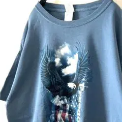 ギルダン フリーダム アメリカ イーグル Tシャツ L くすみブルー 古着