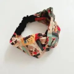 ハンドメイド　猫柄ヘアターバン