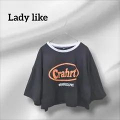 レディライク　 クロップドTシャツ 五分袖　ブラック　オーバーサイズ　ロゴ