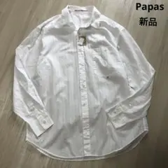 【未使用タグ付き】Papas パパス 白シャツ L 日本製 綿100％