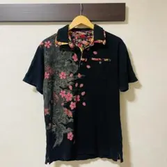 【✨大特価】 和柄 ポロシャツ 龍×桜 ブラック Lサイズ