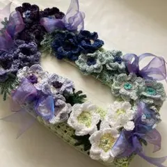 レース編み　ボックスティッシュカバー　アネモネ