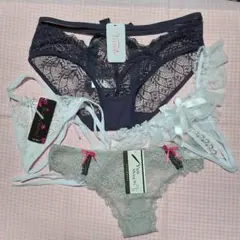 セクシーランジェリー4点セット　濃紫、グレ～、白×2