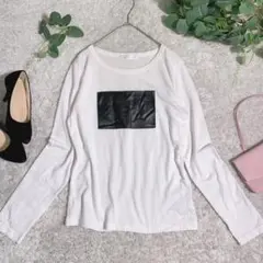 セシルマクビー(M)アップリケ ロングTシャツ / ラウンドネック 綿 シンプル