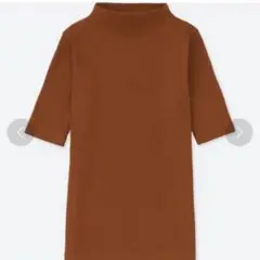 UNIQLO ユニクロ リブハイネックT（5分袖） S ブラウン
