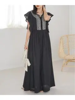 Bab　フロント刺繍袖フリルワンピース　M 新品　コットン　ワンピース