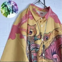 新品　未使用　ハンター　猫オープンカラー　シャツ　メンズ　恐竜　総柄　3XL