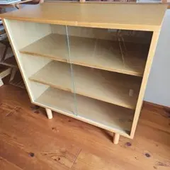 無印良品　廃盤　木製　 ガラス扉付き3段シェルフ