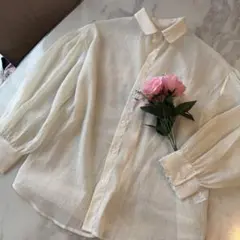 【新品未使用】クリーム色 ラメ　シースルー 長袖ブラウス M